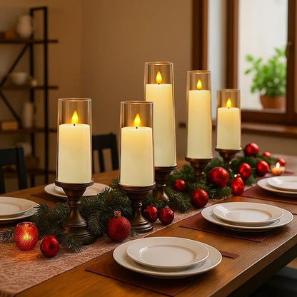 Amagic Flameless Candles Battery Operated, LED Candles with Remote and Timer, Acrylic Plexiglass Flickering Fake Candle for Wedding, Home Decor, Ivory White, Set of 5, D2.2 x H5 5" 6" 7" 8"
