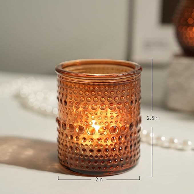 36pcs Amber Votive Candle Holders for Fall Decor, Glass Small Tea Lights Candle Holders for Table Centerpiece for Home Decor Party Fall Boho Decor (Amber)
