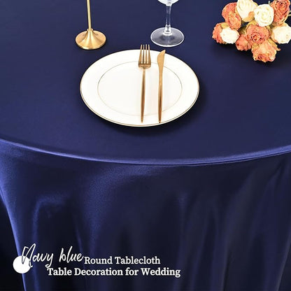 fani 6 Pack 120 Inch Navy Blue Satin Tablecloth - Premium Bright Silky Round Tablecloth Overlay Smooth Fabric Table Cover, Table Decoration for Wedding Party Banquet Events Restaurant Kitchen Dining