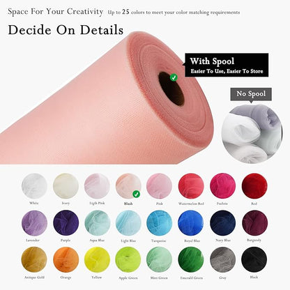Blush Tulle Fabric Rolls 54 Inch by 40 Yards Tulle Bolt Spool for Wedding Decorations DIY Tutu Baby Shower Table Skirt Ceiling Decor Birthday Party Craft Supplies