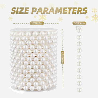 33 Feet Faux Pearl Beads Garland 10mm Craft String Pearls for Wedding Centerpiece Christmas Tree and Flowers Decoration DIY(White)