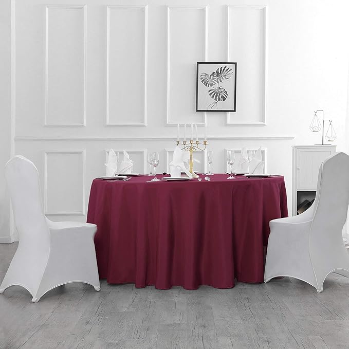 120 inch Round Tablecloth Washable Polyester Table Cloth Decorative Table Cover for Wedding Party Dining Banquet（120 inch,Burgundy）