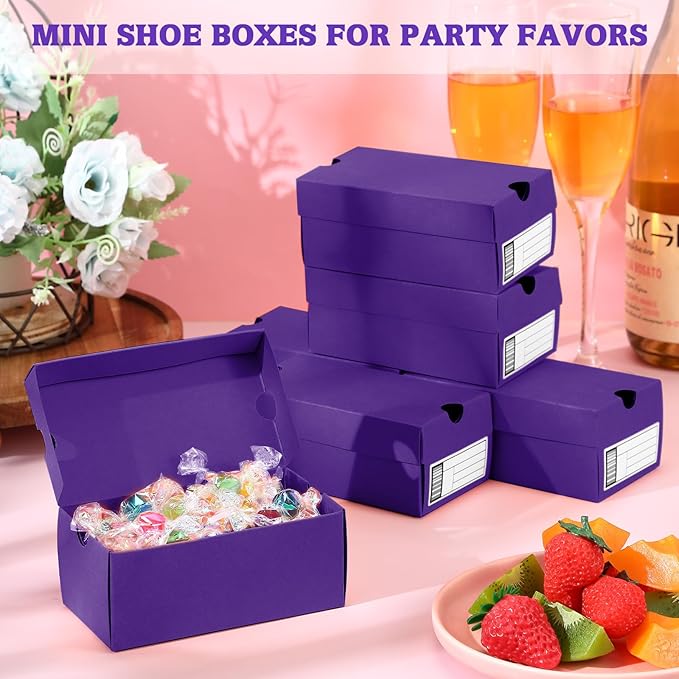 12 Sets Mini Shoe Gifts Boxes for Party Favors 4.7 x 2.5 x 2 Inch Sports Mini Sneaker Box with Editable Label for Candies Cookies Snacks (Purple, 4.7 x 2.5 x 2 Inch)