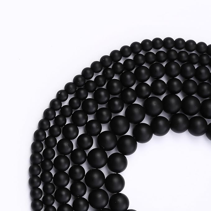 Natural Frosted Black Glass Stone Beads Gemstone Round Crystal Energy Jade Beads Stone Beads for Jewelry Making DIY Bracelet Necklace Jewelry Making 1 Strand 15.5inch 91PCS 4MM