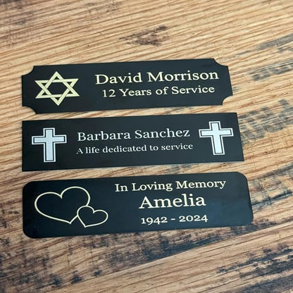 Custom Engraved Name Plates with Adhesive, Made in The USA, Personalized Pet Urn, Memorial Plaque, Picture Frame, Art Tag, Flag case (Gold Plate/Black Text, 2x4 Inch)