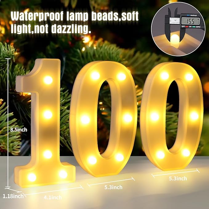 100th Birthday Decorations for Women Men,100 Birthday Decorations for Centerpieces Table,100 Light Up Numbers Sign Led for Party Backdrop Wall Decor for Wedding Anniversary Home