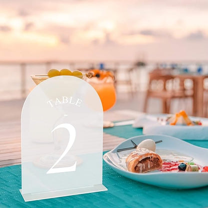 JOYIT Frosted Arch Wedding Table Numbers 1-10 with Stands – 5" X 7" Acrylic Sign Table Number Holders, Perfect for Wedding Receptions, Parties, Anniversaries, and Events
