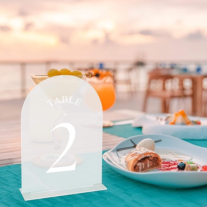 JOYIT Frosted Arch Wedding Table Numbers 1-40 with Stands – 5" X 7" Acrylic Sign Table Number Holders, Perfect for Wedding Receptions, Parties, Anniversaries, and Events