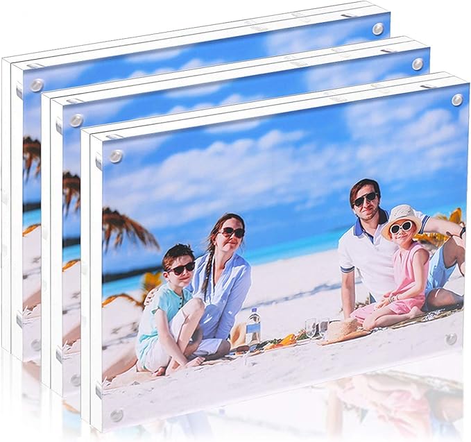 3 Pack 8x10 Acrylic Photo Frame, Clear Double Sided Magnetic Picture Frame 10mm Desktop Display with Stand- Free Soft Microfiber