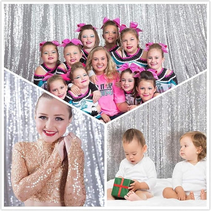 Eternal Beauty Silver Sequin Backdrop, 20x10 Ft Glitter Background Curtains for Shimmer Photography Party Wedding Birthday Back Drop Decor