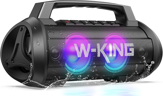 W-KING Portable Speakers Bluetooth Wireless, 120W Max Loudest Bluetooth Speaker, IPX6 Waterproof Outdoor Speaker with 70W Deep Bass/2*Subwoofer/DSP/EQ/42H/LED/MAC-in/Power Bank, Large Party Boombox