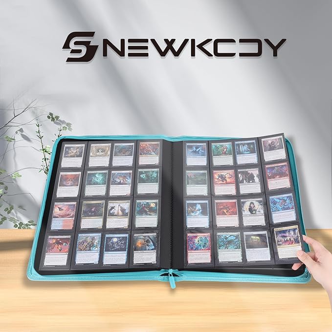 Snekdy premium 1024-pocket trading card binder, 16-pocket cards album, waterproof PU-leather Cover album with side loading, holds gaming, baseball, basketball & sports cards Turquoise