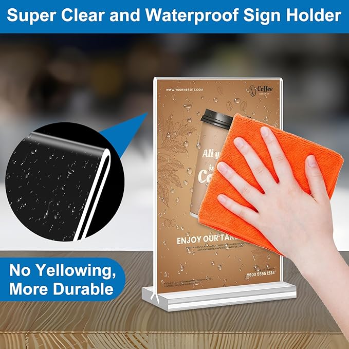 Acrylic Sign Holder 4x6, 16 Pack Clear Double Sided Clear Table Menu Vertical Display Stand Desktop Display Stand Paper Holder Table Sign Holder Suitable for Restaurants Office Store Show Fair