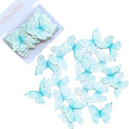Ephlyn 48Pcs Edible Wafer Paper Butterflies for Cupcake Toppers Picks Edible Butterfly Cake Decorations for Wedding Birthday Party Baby Shower Kids Birthday Party Cake Supplies Light Blue