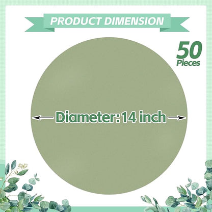 50 Pieces Sage Green Paper Place Mats Sage Round Disposable Table Mats Green Paper Doilies Decorative Placemats for Wedding Banquet Party Home Dining Tableware Decor