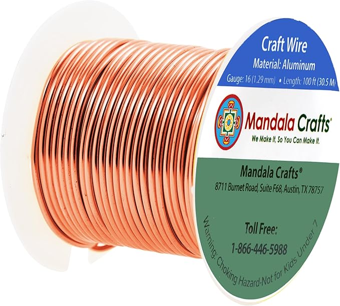Mandala Crafts 16 Gauge Anodized Aluminum Craft Wire for Jewelry Making - 100 FT Colored Flexible Copper Tone Wire - Bendable for Bonsai Armature Crafting Sculpting