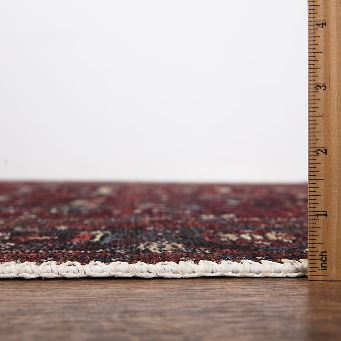 Bloom Rugs Washable Non-Slip 10 ft Runner - Burgundy Traditional Bordered Runner for Entryway, Hallway, Bathroom, and Kitchen - Exact Size: 2.5' x 10'