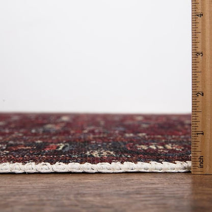 Bloom Rugs Washable Non-Slip 10 ft Runner - Burgundy Traditional Bordered Runner for Entryway, Hallway, Bathroom, and Kitchen - Exact Size: 2.5' x 10'