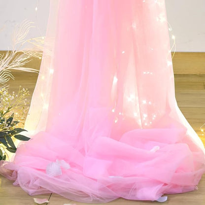 Pink Tulle Backdrop Curtains with Lights String for Parites 10ft×8ft Wrinkle Free Pink Sheer Sparkle Backdrop Curtains for Baby Shower Girls Bridal Shower Birthday Party Photo Shoot Decorations