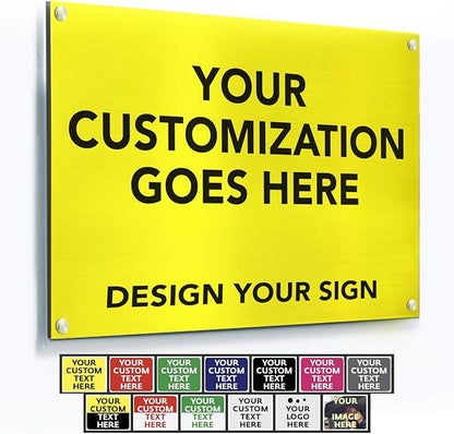 Custom Metal Signs, Personalized Aluminum, Waterproof Business Signs, White Aluminum (Yellow Background, 42x28 In)