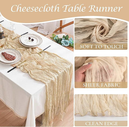 10 Pack Champagne Cheesecloth Table Runner 35x120 Inches, Fall Thanksgiving Cheese Cloth Table Runner 10FT Boho Sheer Gauze Runner for Bridal Shower Wedding Baby Shower Party Decor
