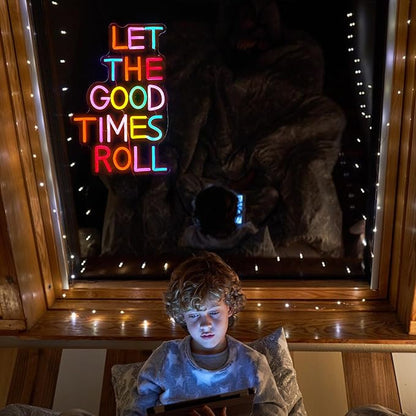Let The Good Times Roll Neon Sign Good Times Sign Neon Light for Wedding Decor Colorful Words Led Light Sign for Bedroom Bar Party Wall Decor Dimmable 16.5 * 10.6 In Neon Sign