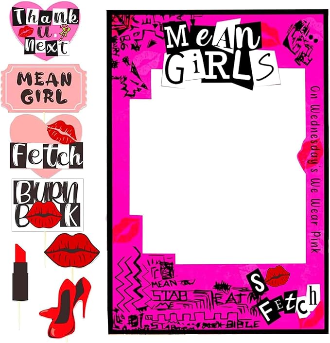 LaVenty Mean Girls Party Photo Booth Props Frame Mean Girls Party Decoration Y2k Birthday Party Decorations Hot Pink Girl Birthday Party Supplies