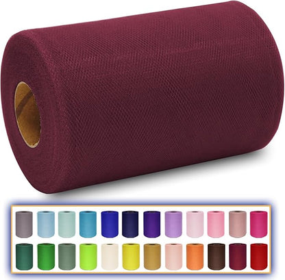 Burgundy Tulle Fabric Roll 6 Inch X 300 FT (100 Yards) Matte Tulle Ribbon Netting Mesh Spool for DIY Tutu Skirt Wedding Bow Gift Wrapping Baby Shower Christmas Party Halloween Decorations