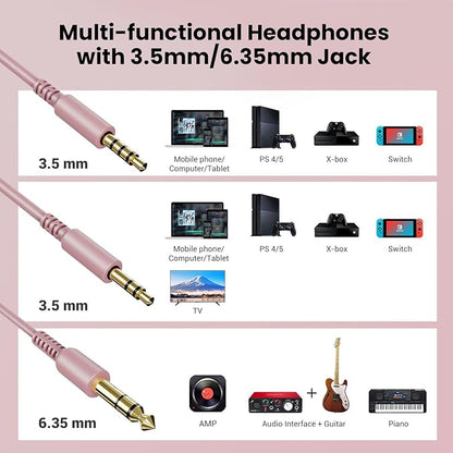 OneOdio Wired Over Ear Headphones Studio Monitor & Mixing DJ Stereo Headsets with 50mm Neodymium Drivers and 1/4 to 3.5mm Jack for AMP Computer Recording Podcast Keyboard Guitar Laptop - Pink