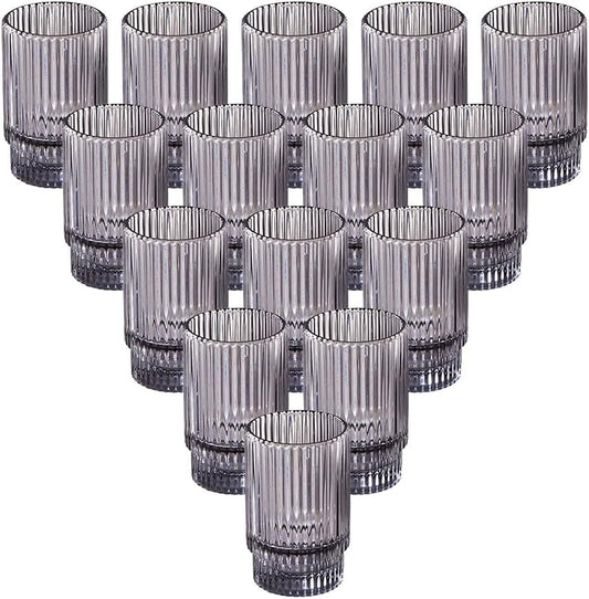 Serene Spaces Living 3.75in Smoke Ribbed Glass Votive Holder, Decorative Centerpiece for Wedding, Christmas, Thanksgiving, Dining Table, Home Décor, 2.25" Diameter & 3.75" Tall, Pack of 32