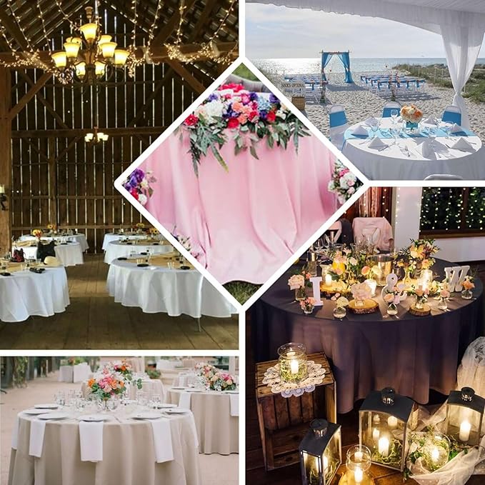 Efavormart Round Tablecloth, 108 Inch Stain & Wrinkle Resistant Washable Table Cloth, Decorative Polyester Fabric Table Cover for Banquet, Wedding, Dining- Beige