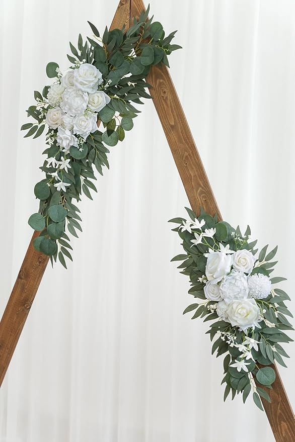 Artificial Flower Swag Set of 2 for Wedding Welcome Signs Floral Decorations, White Wedding Arch Flowers for Wedding Ceremony