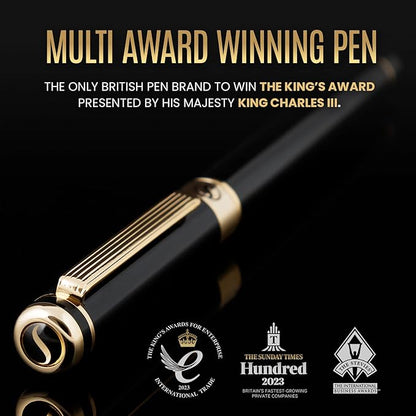 Scriveiner Luxury Fountain Pen - Stunning Luxury Pen, Real Gold Finish, Schmidt Gilded Nib (Medium), Converter, Best Pen Gift Set for Men & Women, Professional, Executive, Office, Nice Pens