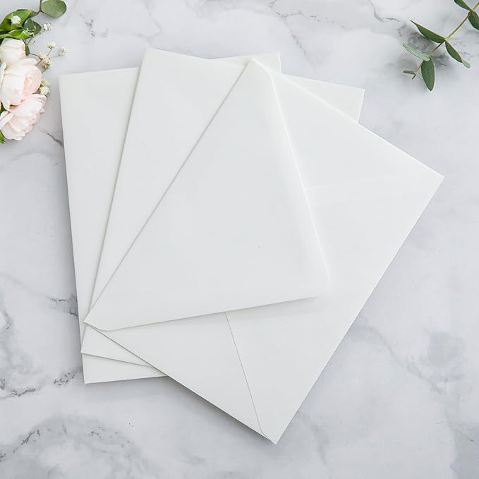 PONATIA 50PCS A7 Euro Flap Envelopes, 5.25 x 7.25'' Ivory Envelopes for Weddings Invitations, Photos, Postcards, Greeting Cards, Christmas Gift Cards, Acrylic Mailing (No Liner)