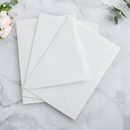 PONATIA 50PCS A7 Euro Flap Envelopes, 5.25 x 7.25'' Ivory Envelopes for Weddings Invitations, Photos, Postcards, Greeting Cards, Christmas Gift Cards, Acrylic Mailing (No Liner)