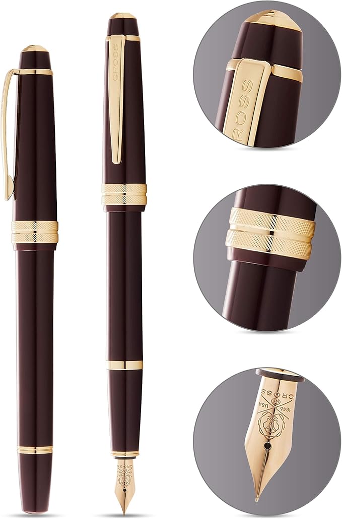 Cross Bailey Light Refillable Fountain Presented in a Everyday Gift Box - Medium Point, Black Ink, Polished Burgundy