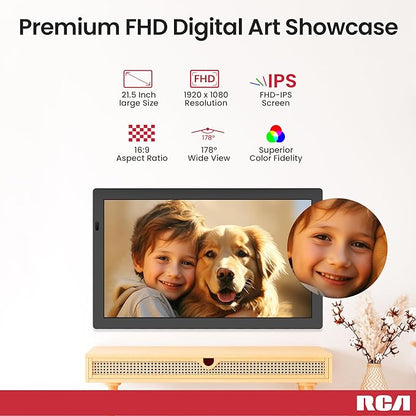 RCA 21.5" Large WiFi Digital Picture Frame Electric Uhale Frames with Remote Control 32GB Memory, 1920 X 1080P FHD IPS No Touch Screen, Support Wall Mount, Auto Rotate, Instantly Share Photos Videos