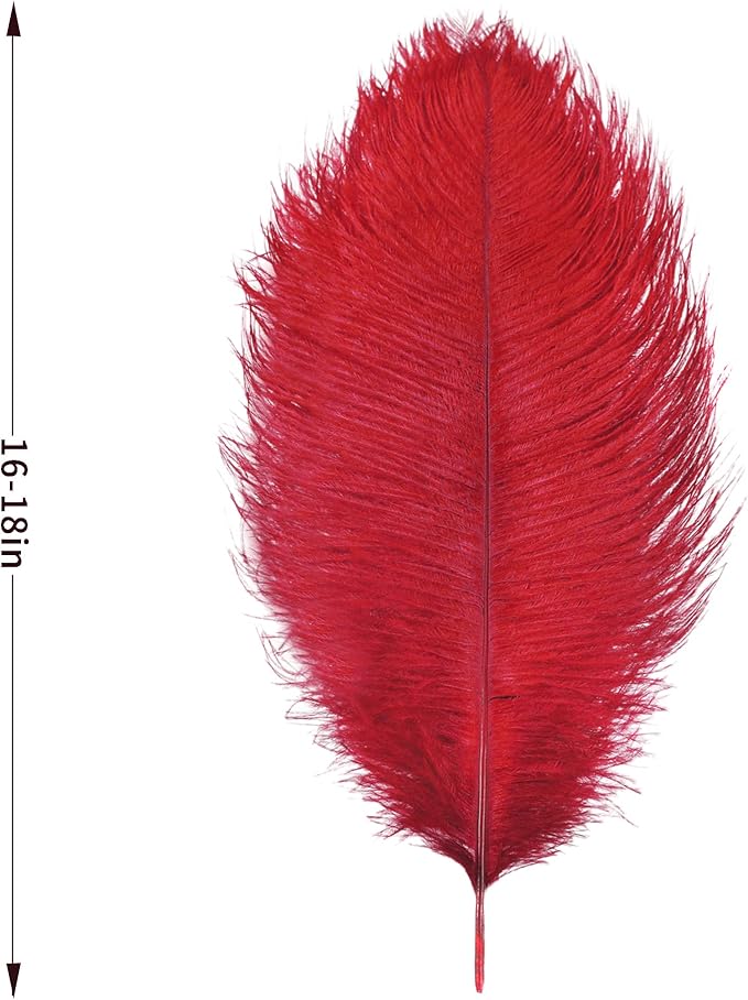 Larryhot Red Large Ostrich Feathers - 10pcs 16-18 inch Feathers for Vase,Wedding Centerpieces and Carnival Party(Red)
