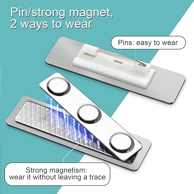 Engraved Personalized Name Tags with Magnet Clip or Pin - Stainless Steel Metal Custom Magnetic Name ID Badge Tag for School Teacher, Kids, Business Work Lable Sign Employee Name Plate (Magnet)