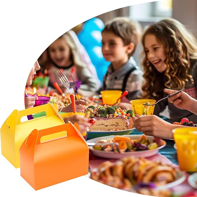 UnicoPak 30 Pack Orange Gable Treat Boxes Party Favor Goodie Bag Boxes for Candy Treats Snacks Cookie Toys for Birthday Party Special Events, 6.5x3.5x3.5 Inches