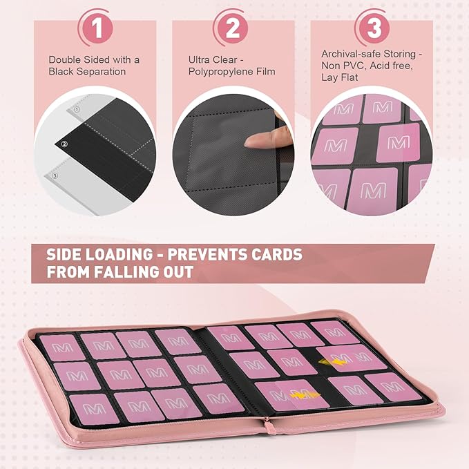 Premium Card Binder 12 Pocket for 720 Pockets Trading Card Binder, PU Zipper Card Collection Album, Sturdy Side-Loading Card Book Holder for MTG, TCG, Game Cards, Sports Cards