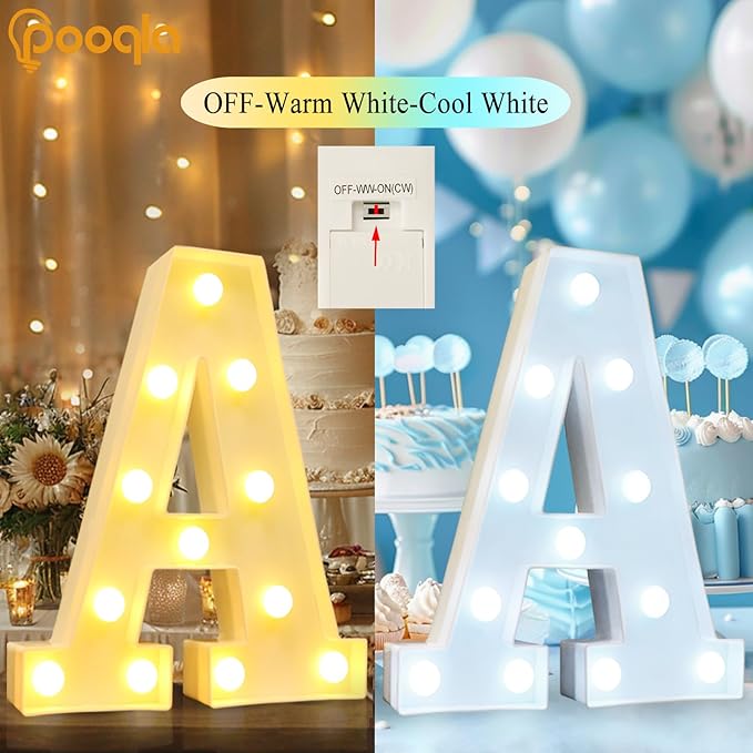 Pooqla LED Marquee Letter Lights, Warm White and Cool White Decorative Lighted Letters, Light Up Alphabet Letters for Boys Girls, Party, Wedding, Bar, Night Light, Birthday Decoration, Letter Q