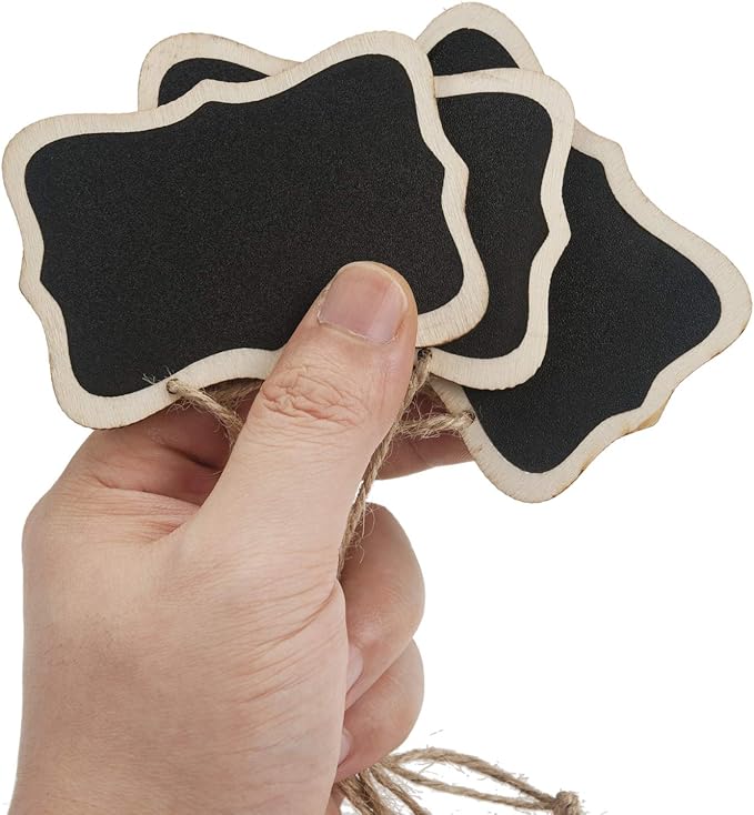 ONUPGO Mini Erasable Chalkboards, 20 Pack Wooden Hanging Labels, Price & Message Tags, Party Event Decorations