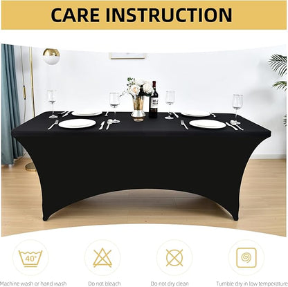6-Pack 6ft Black Spandex Table Covers for Rectangle Standard Folding Tables - Wrinkle Resistant Stretch Tablecloths - Ultimate Fitted Table Protector for Parties, Trade Shows, Wedding