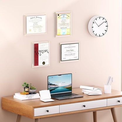 Acrylic Picture Frame for Wall, Clear Diploma Frame, No Drill Floating Frameless Photo Frame for Diploma Certificate Degree Document & Artworks Display, Graduation Gift for Students (1 Pack, 11X14 Straight edge)