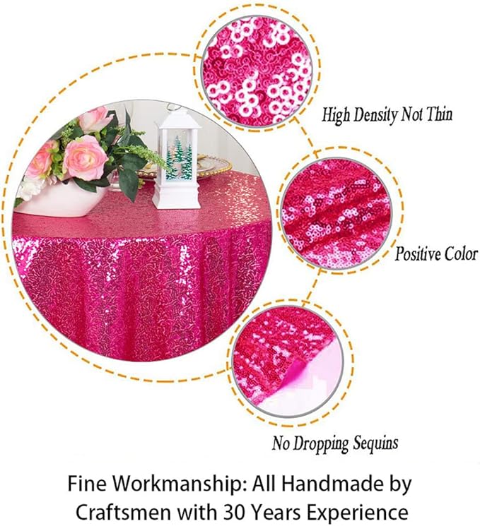 ShinyBeauty Sequin Table Overlay Hot Pink 36''x36'' Small Sequin Tablecloth Square Sequin Table Cloth/Linen for Wedding/Party/Event/Decoration 36inx36in Fuchsia Birthday Tablecloth