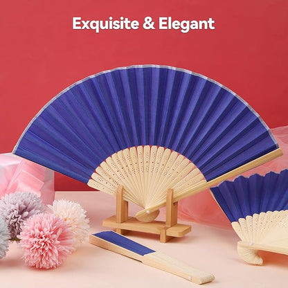 Aneco 18 Pieces Handheld Fans Cloth Hand Fans Bamboo Folding Fans for Wedding Decoration, Church Wedding Gifts, Party Favors, DIY Decoration (Royal Blue)