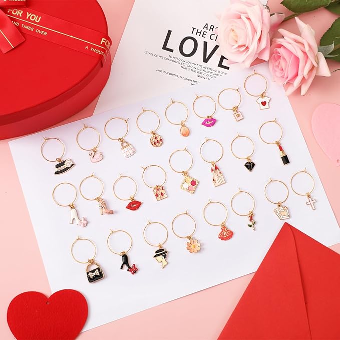 SANNIX 24pcs Wine Glass Charms - Funny Wine Glass Tags for Tasting Parties