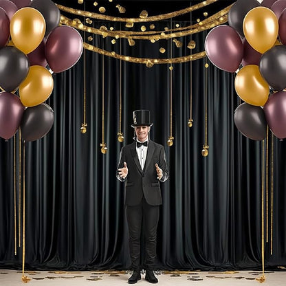 30 ft x 10 ft Wrinkle Free Black Backdrop Curtain for Parties, 6 Panels 10ft Polyester Black Photo Backdrop Drapes for Graduation Birthday Wedding Party Stage Curtains, Thick Bulk Background Curtains
