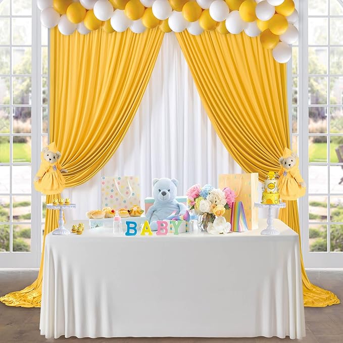 40 ft x 10 ft Wrinkle Free Yellow Backdrop Curtain for Parties, Ginger Polyester Photo Backdrop Drapes,Thick Background 8 Panels 5ft x 10ft for Baby Shower Wedding Birthday Party Backdrop Stand